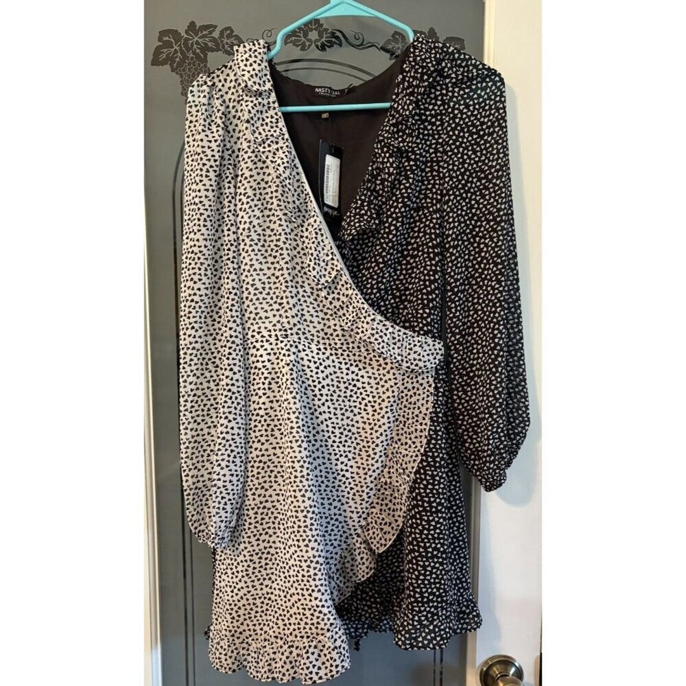 Nasty Gal Black White Heart Dress Wrap Around Womens Size 6